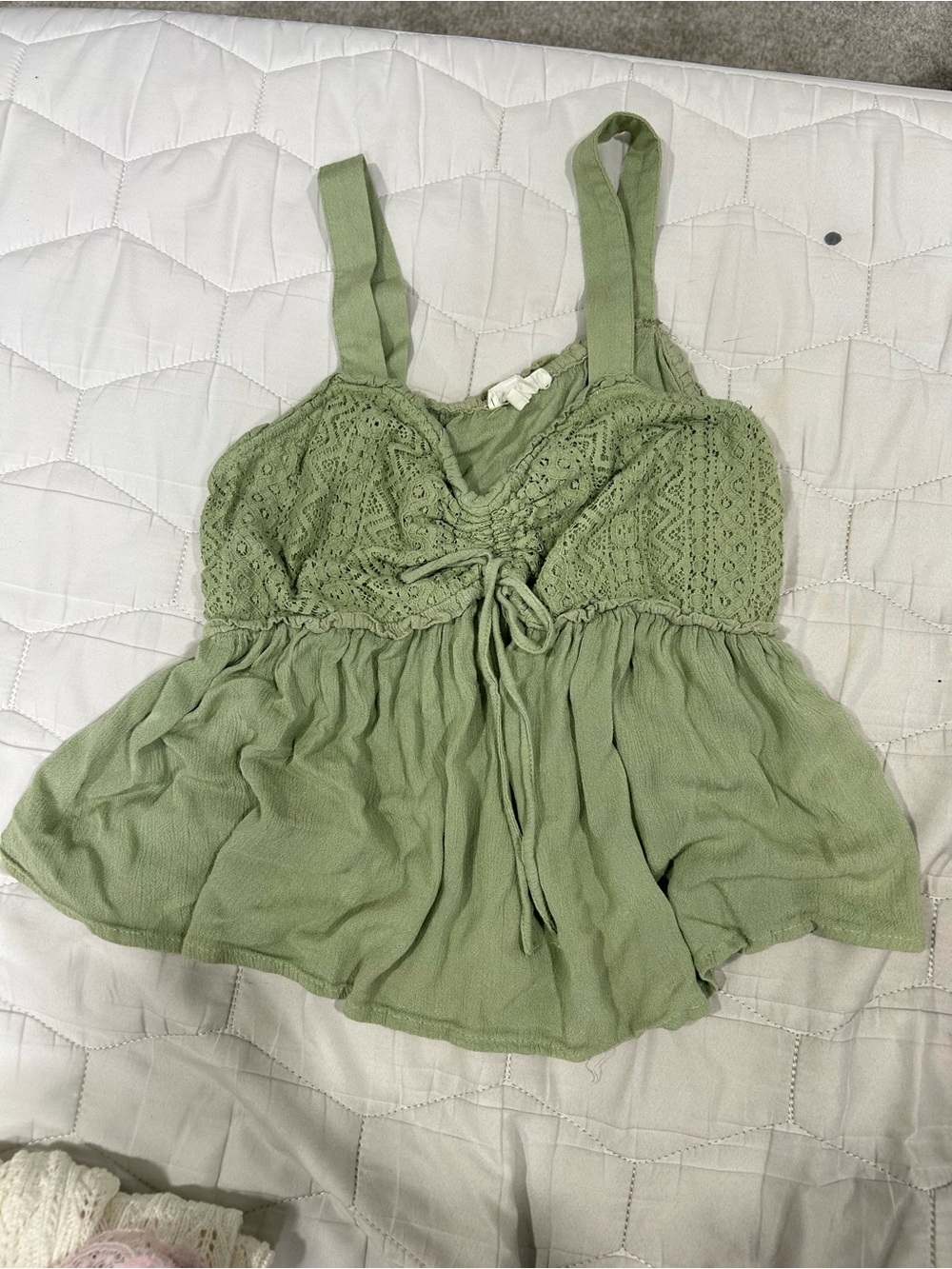 Women's Sage Green Lace-Detail Tank Top